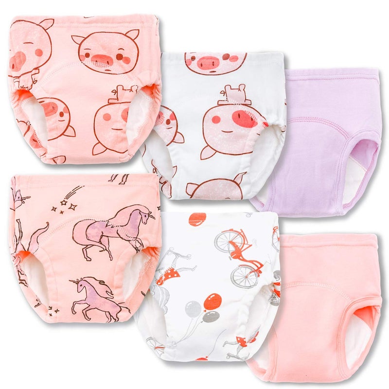 Joyo roy 6Pcs Toddler Potty Training Underwear Girls Soft Cotton Toilet Training Pants Absorbent Comfortable Padded Baby Toddler Underwear Girls 4T Leakproof Pee Pants for Girl with Potty Chart - Image 1